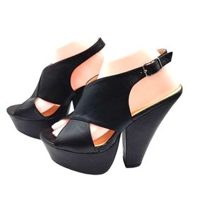 ADRIANA NEW YORK  Chunky Block Wedge Black 6" Platform Heels BLINDA Sandals 8